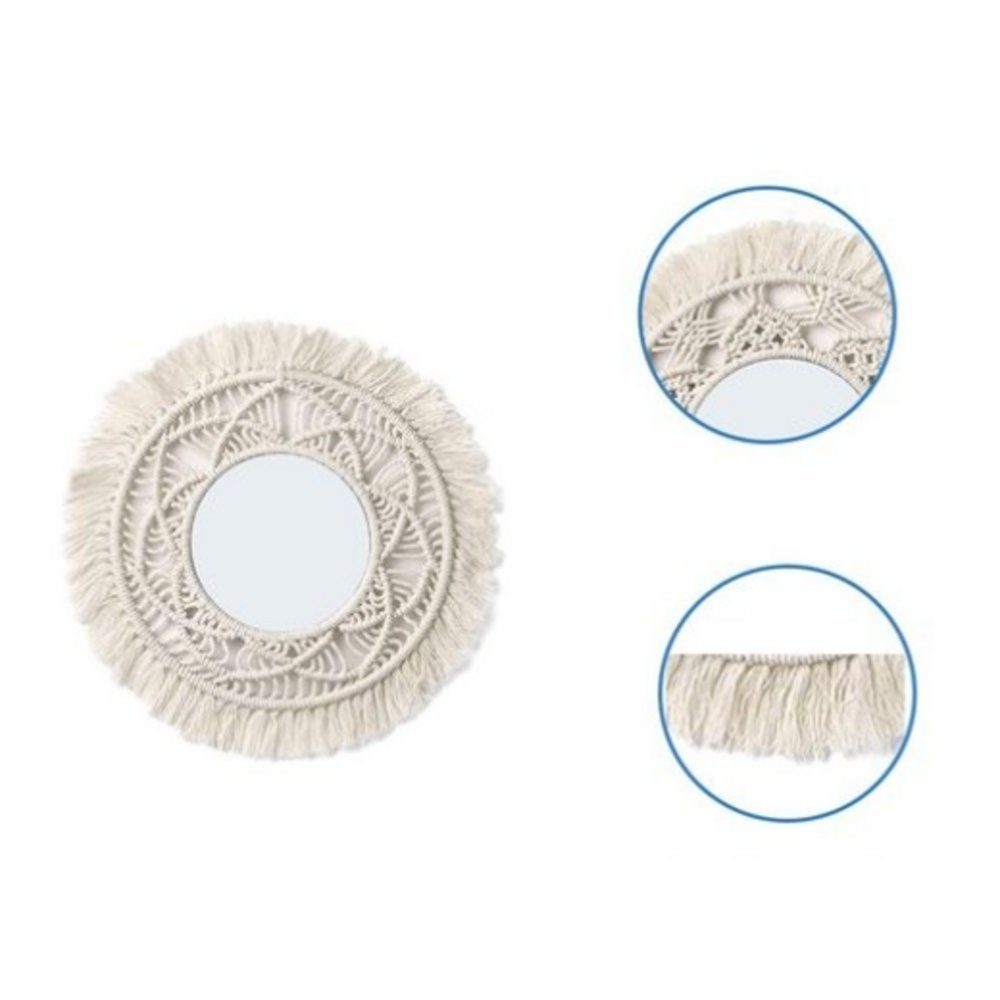 Wandteppich Wandspiegel mit Makramee-Rand 2er-Set dekorative Boho-antike Spiegel, EBUY