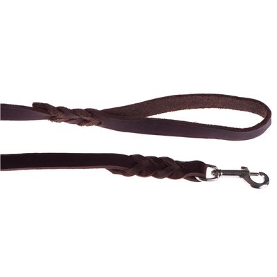 Heim Lederleine mit eingeflochtenem Karabiner, braun