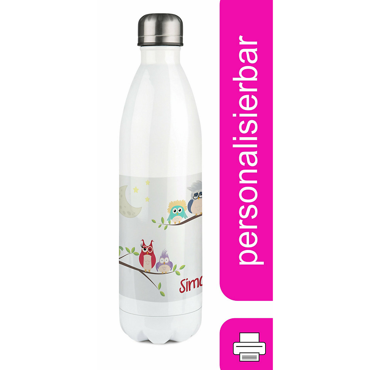 Edelstahl Kinder Thermoflasche / Trinkflasche bunt Eulenfamilie Spülmaschinenfest, Auslaufsicher, Bruchfest, Doppelwandig, Für Heißgetränke geeignet, Mit Deckel, Isoliert