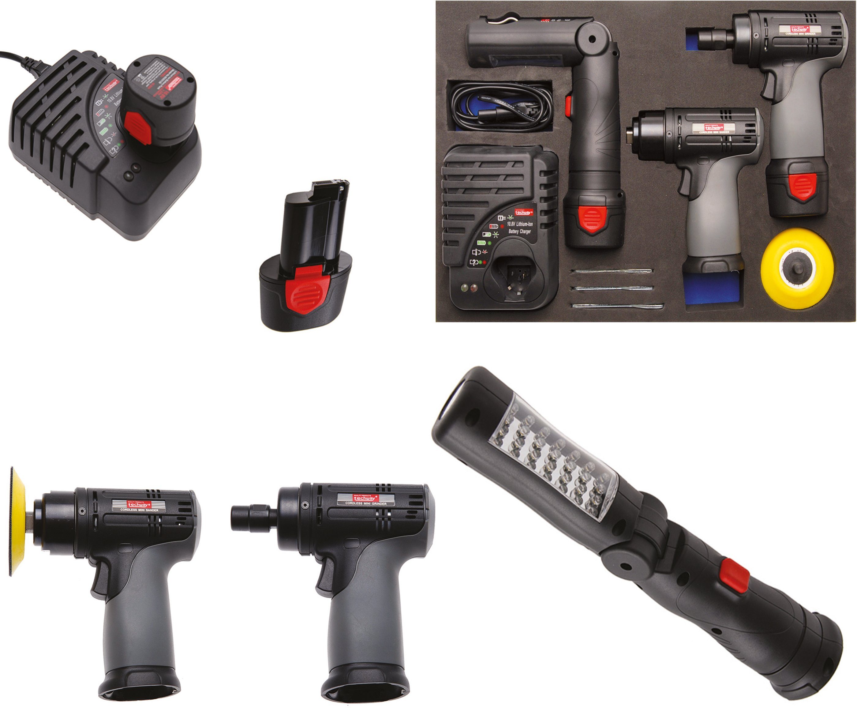 BGS technic Poliermaschine Akku-Polier- & Schleif-Satz, in Werkstattwageneinlage, 10,8 V, 8-tlg., (1 tlg)