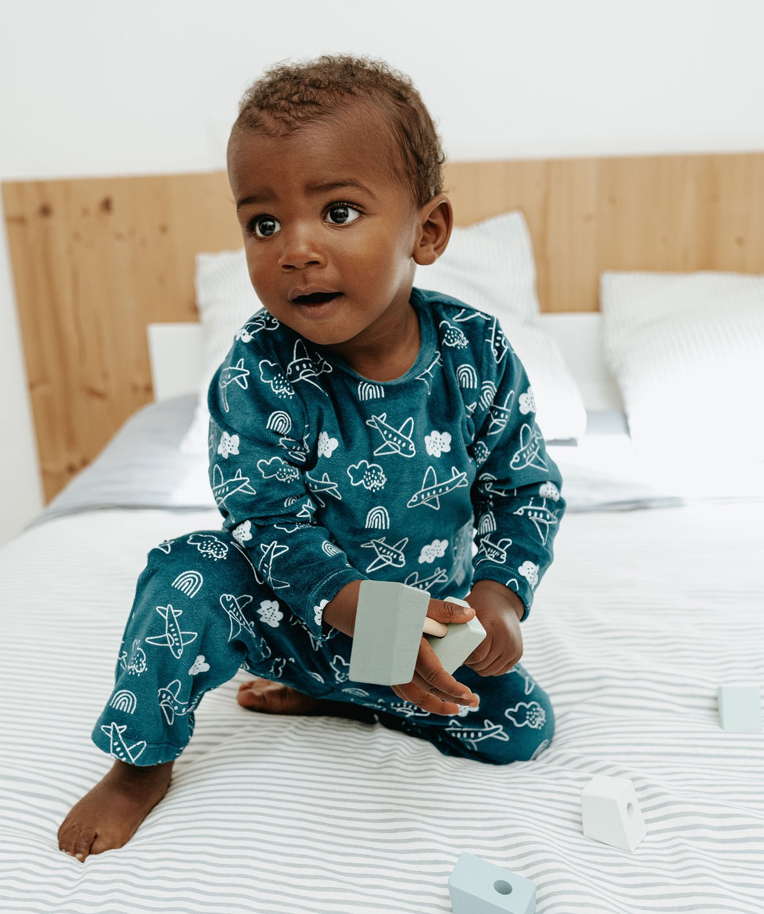 Pyjama en velours imprimé avion bébé bleu | GEMO