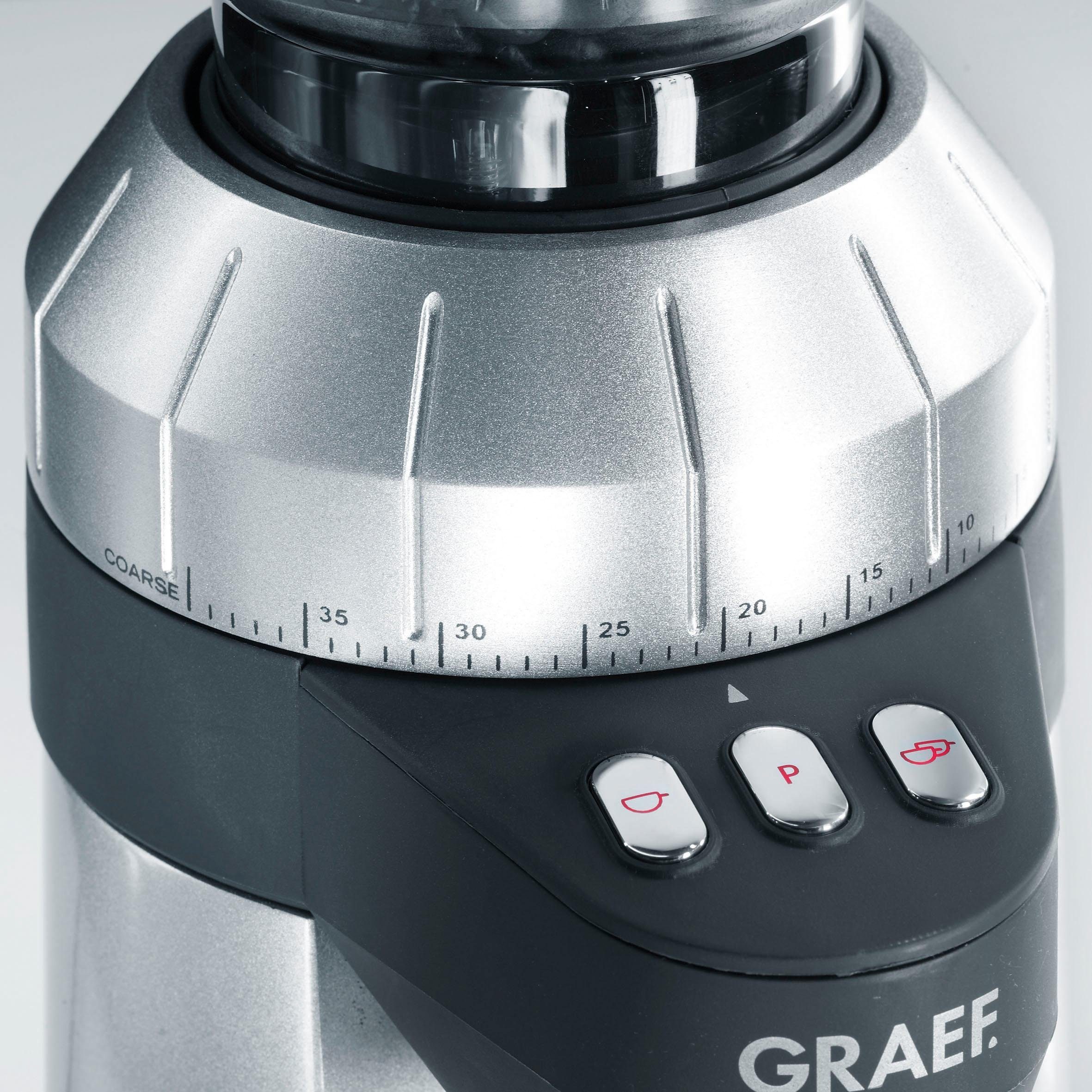 Graef Kaffeemühle Kaffeemühle CM 900, 128 W, Kegelmahlwerk, 350 g Bohnenbehälter, mit automatischer Dosierung, Aluminium Schaufelrad
