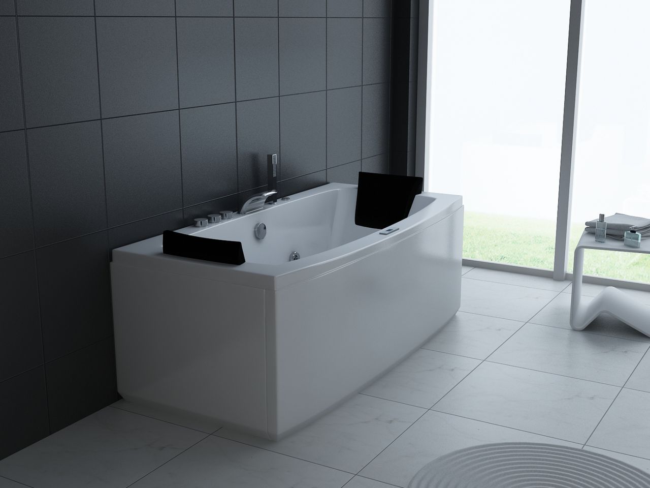 PureHaven Whirlpool 160x80 cm Heizung Reinigungsprogramm & Lichttherapie elegantes Design Bluetooth-fähiges Soundsystem