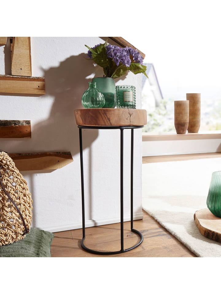KADIMA DESIGN Beistelltisch AKOLA Massiv-Holz Wohnzimmer-Tisch Metallbeine in Akazie günstig kaufen