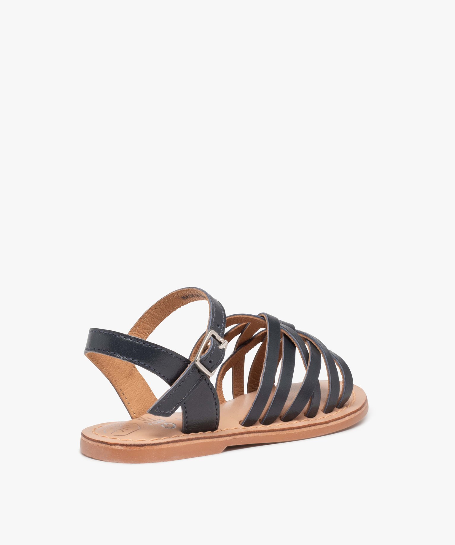 Sandales fille unies à fines brides entrelacées en cuir marine | GEMO