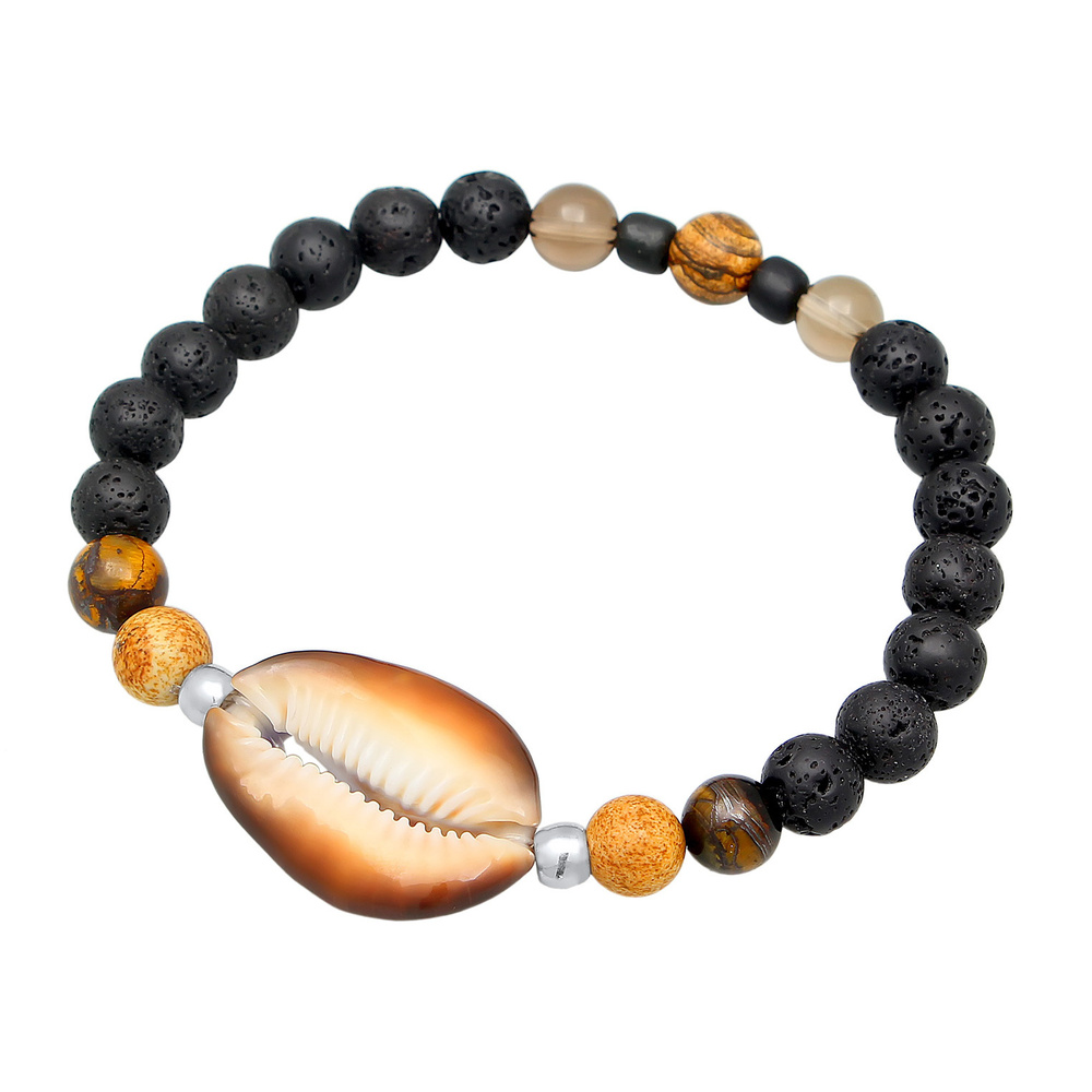 KUZZOI KUZZOI Bracelet Hommes Pendentif coquillage cauri avec perles de lave et d'oeil d Bracelet