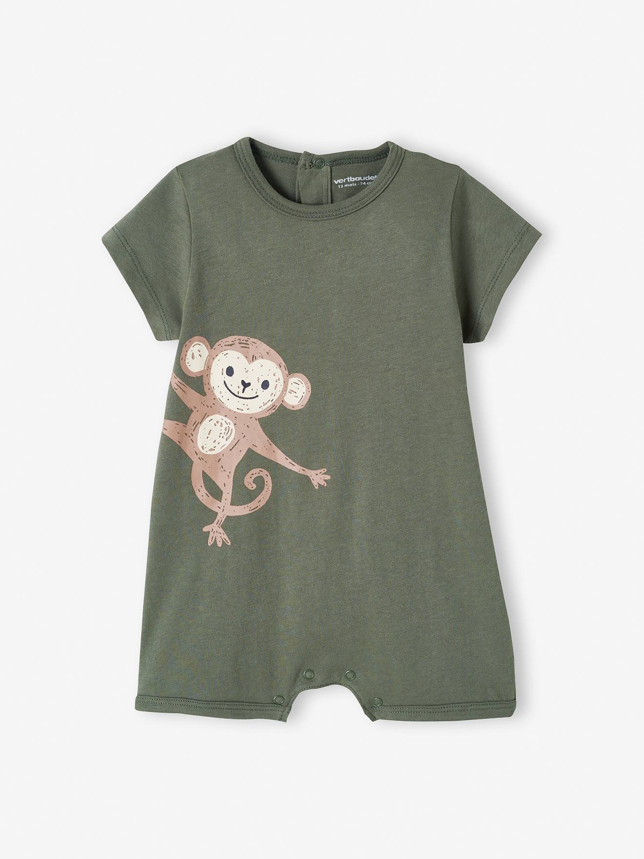 Vertbaudet Baby Kurzoverall, Tier-Motive BASIC Oeko-Tex - khaki affe