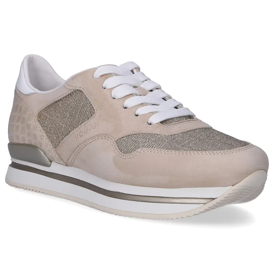 Hogan - Sneaker low H222 Kalbsleder Materialmix Logo Prägung beige-kombi - beige