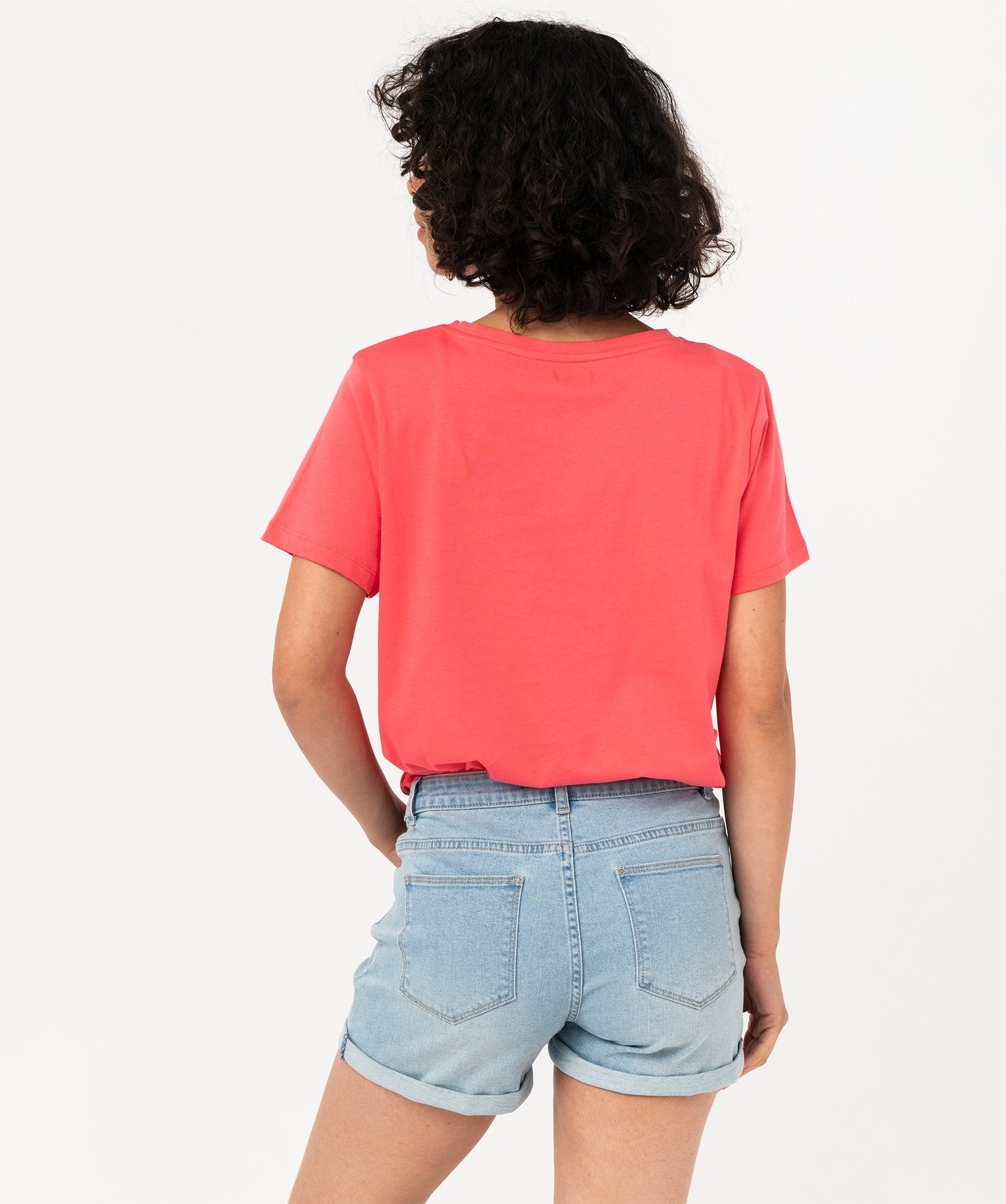 Tee-shirt manches courtes en coton à message femme rose | GEMO