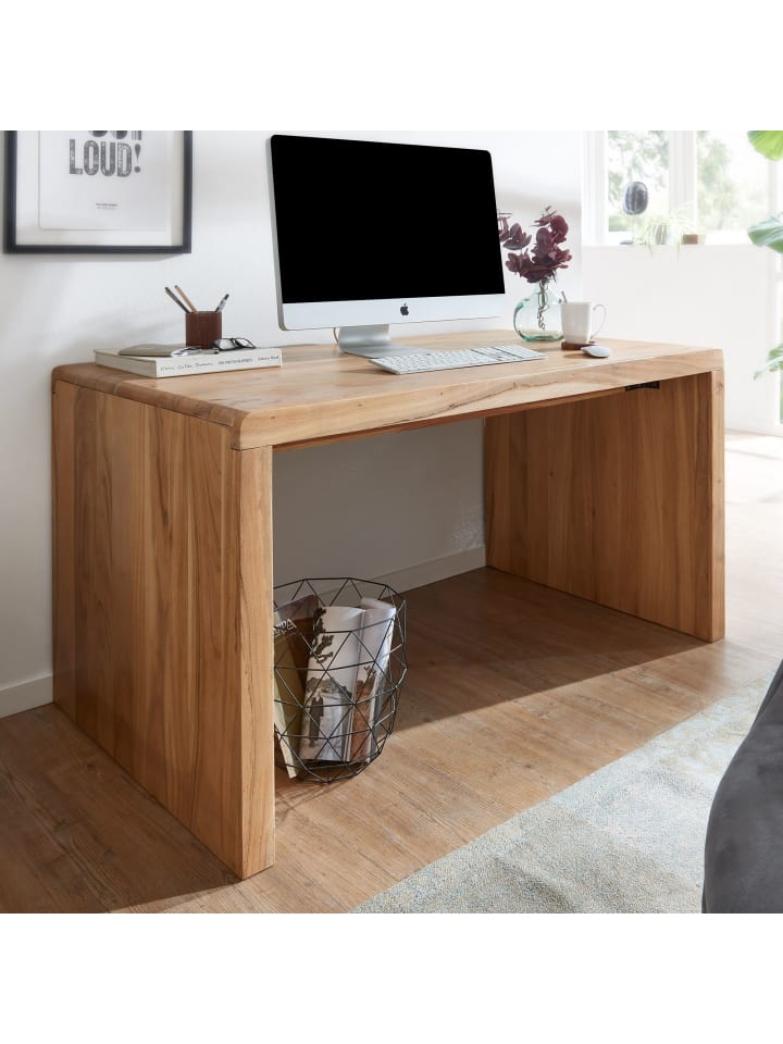 KADIMA DESIGN Schreibtisch BOHA Massiv-Holz Computertisch 140 cm breit in Akazie günstig kaufen