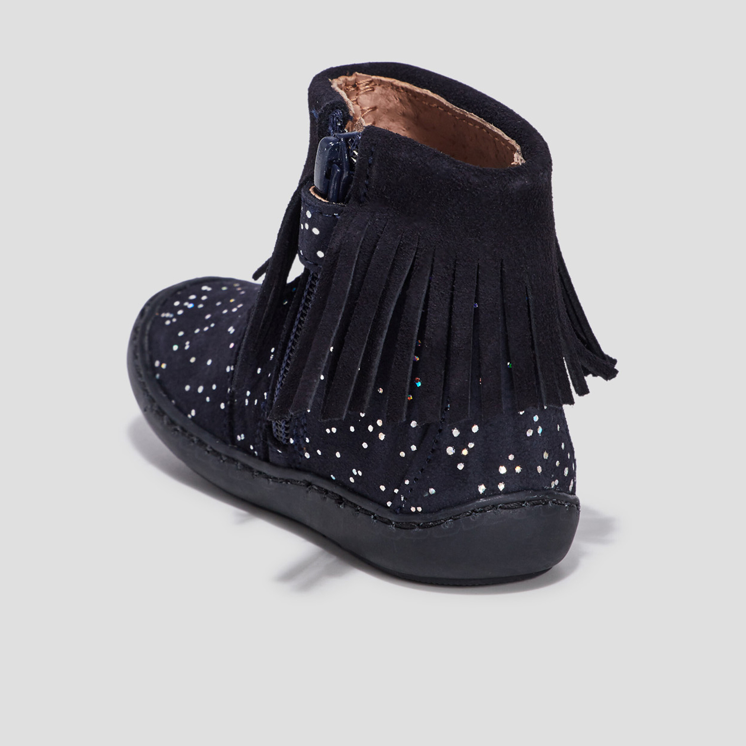 Bottines à franges en cuir bleu marine bébé fille | La Halle