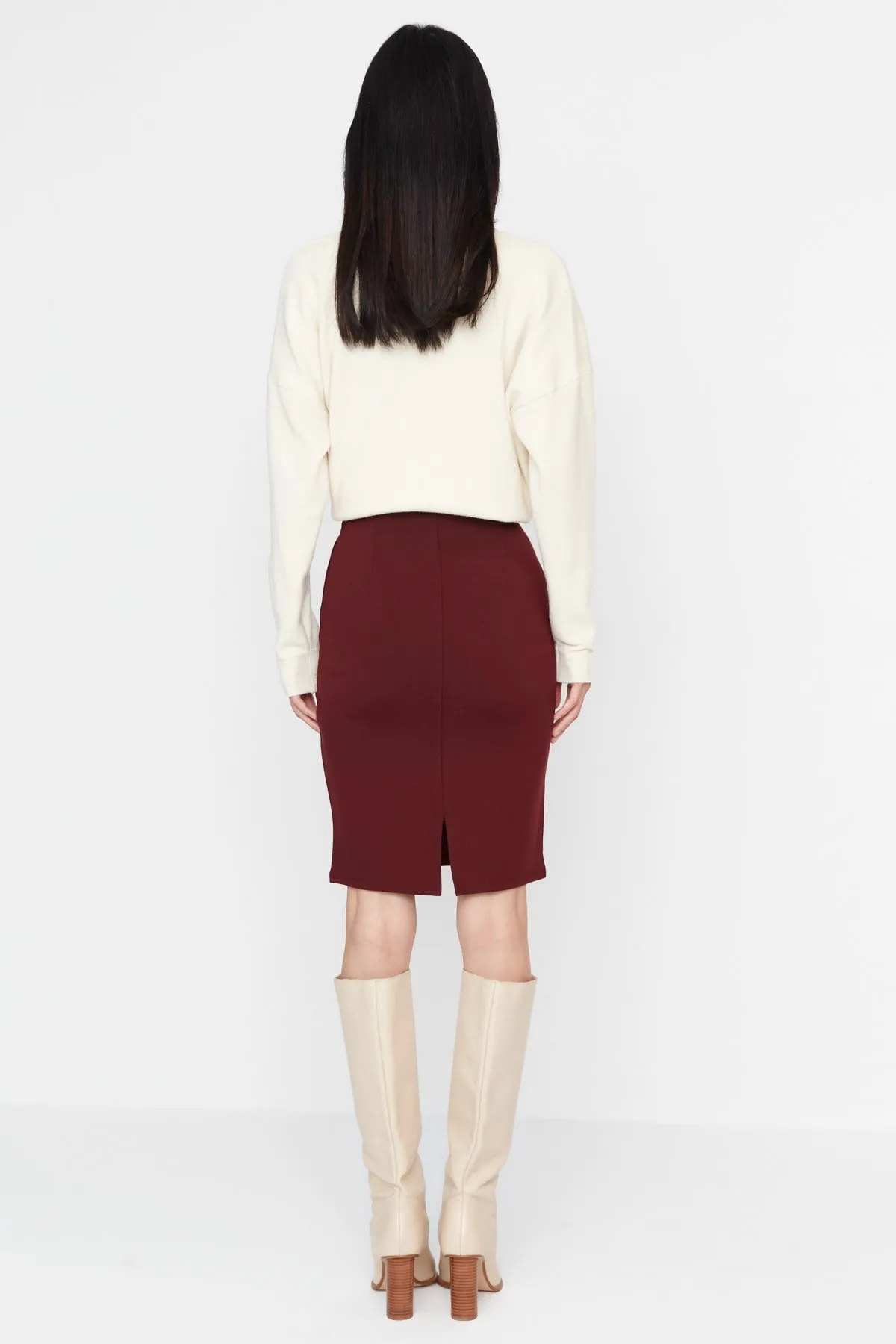 Trendyol Collection  Weinroter, figurbetonter, eleganter Bleistiftrock aus Strick mit Schlitz und hoher Taille TWOSS20ET0145