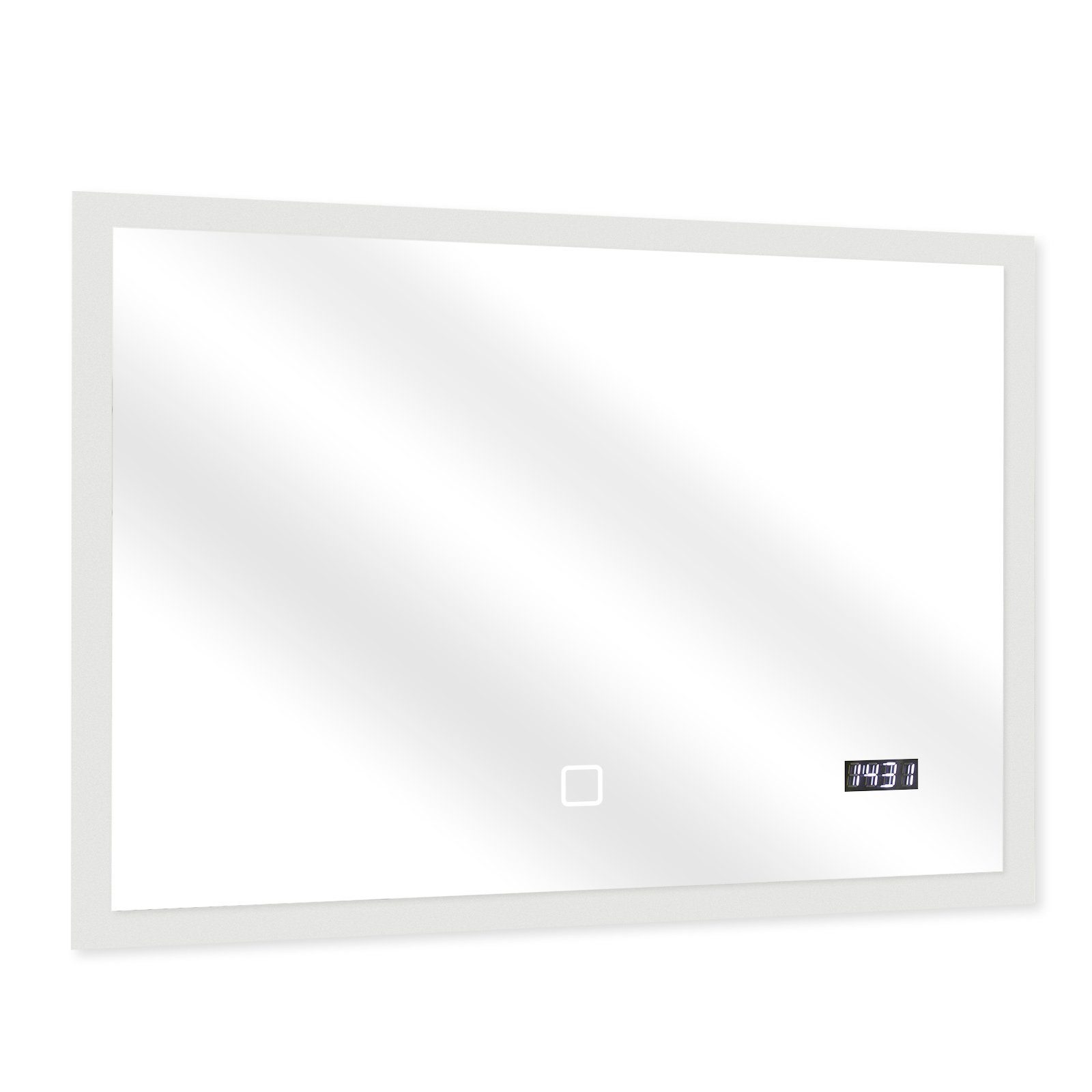 Aquamarin Badezimmerspiegelschrank Badspiegel mit LED - Touchschalter, Digitaluhr - Badezimmerspiegel