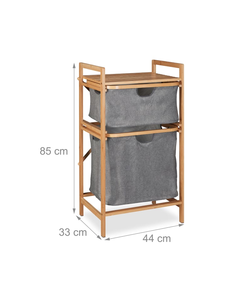relaxdays Wäschekorbregal in Natur/ Grau - (B)44 x (H)84,5 x (T)33 cm günstig kaufen onesize