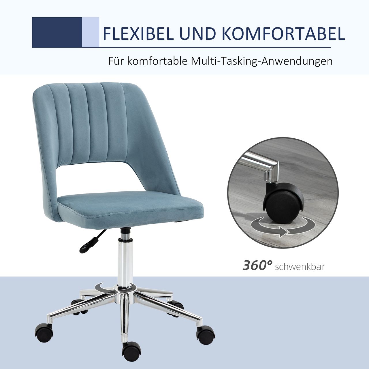 Vinsetto Bürostuhl Drehstuhl Schreibtischstuhl Blau 49 x 60 x 79-91 cm