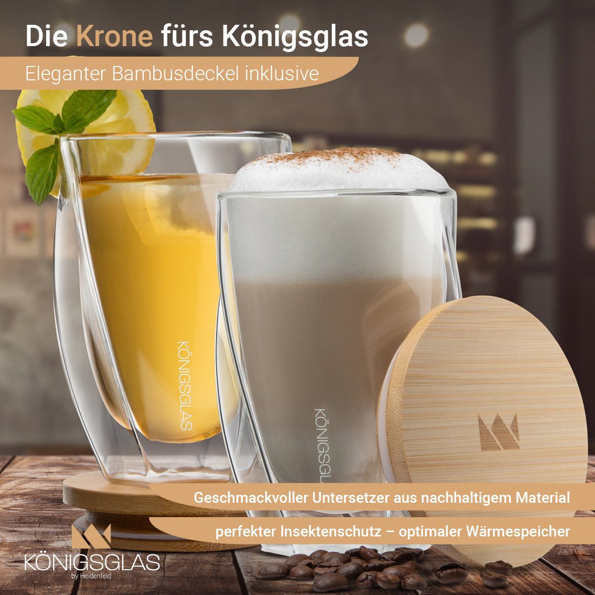 Königsglas Gläser-Set Swing doppelwandige Gläser 2/4er Glas Set 250/350 ml Cocktailgläser, Premium Latte Macchiato Gläser aus Borosilikatglas, Trinkglas Kaffee Cappuccino Tasse Teeglas
