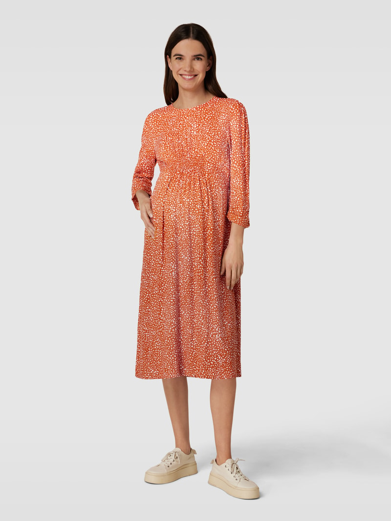 Umstands-Kleid aus reiner Viskose mit Allover-Muster in rostrot