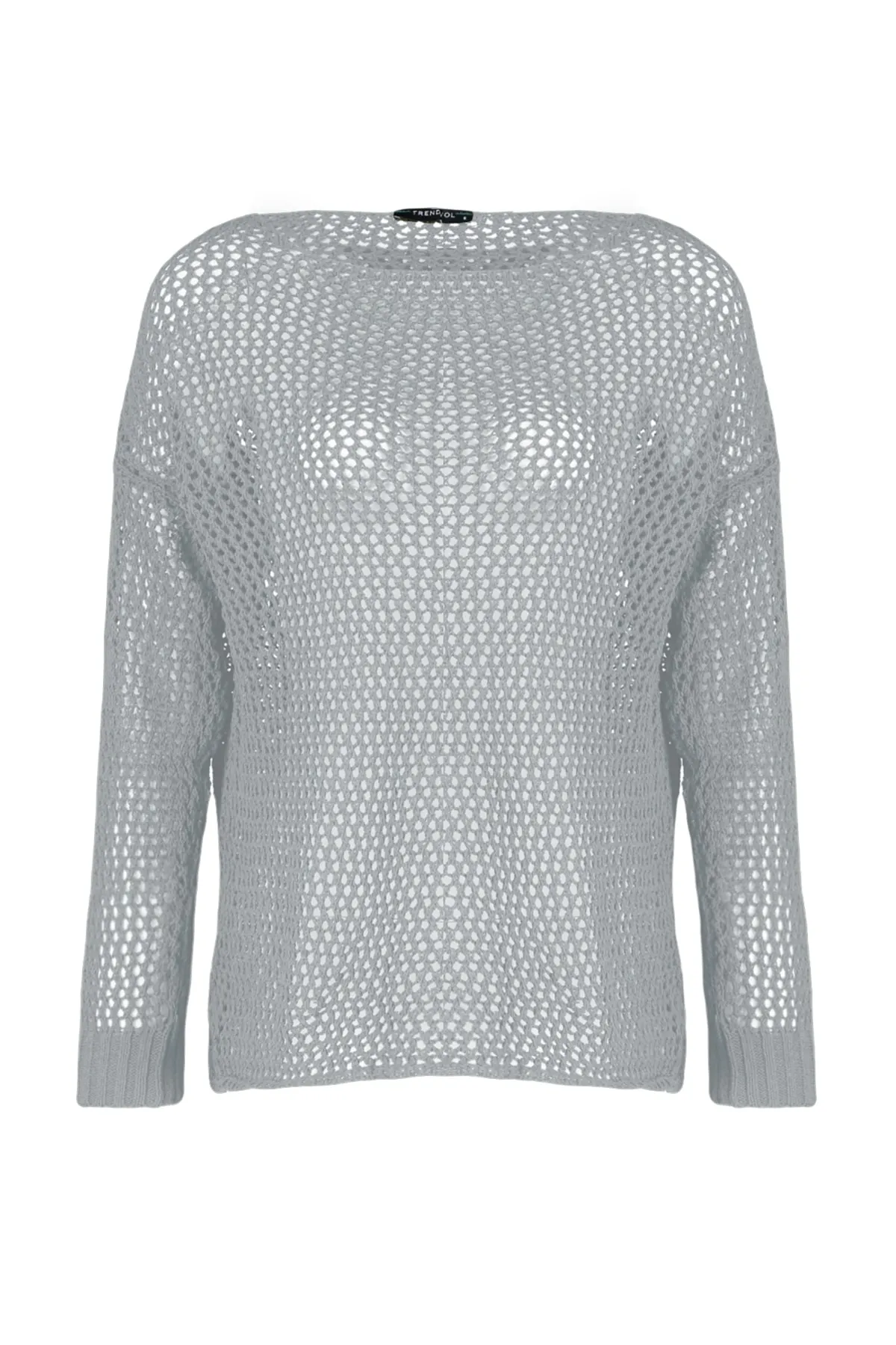 Trendyol Collection  Grauer Super Wide Fit Baumwoll-Strickpullover mit Lochmuster TWOAW20FV0184