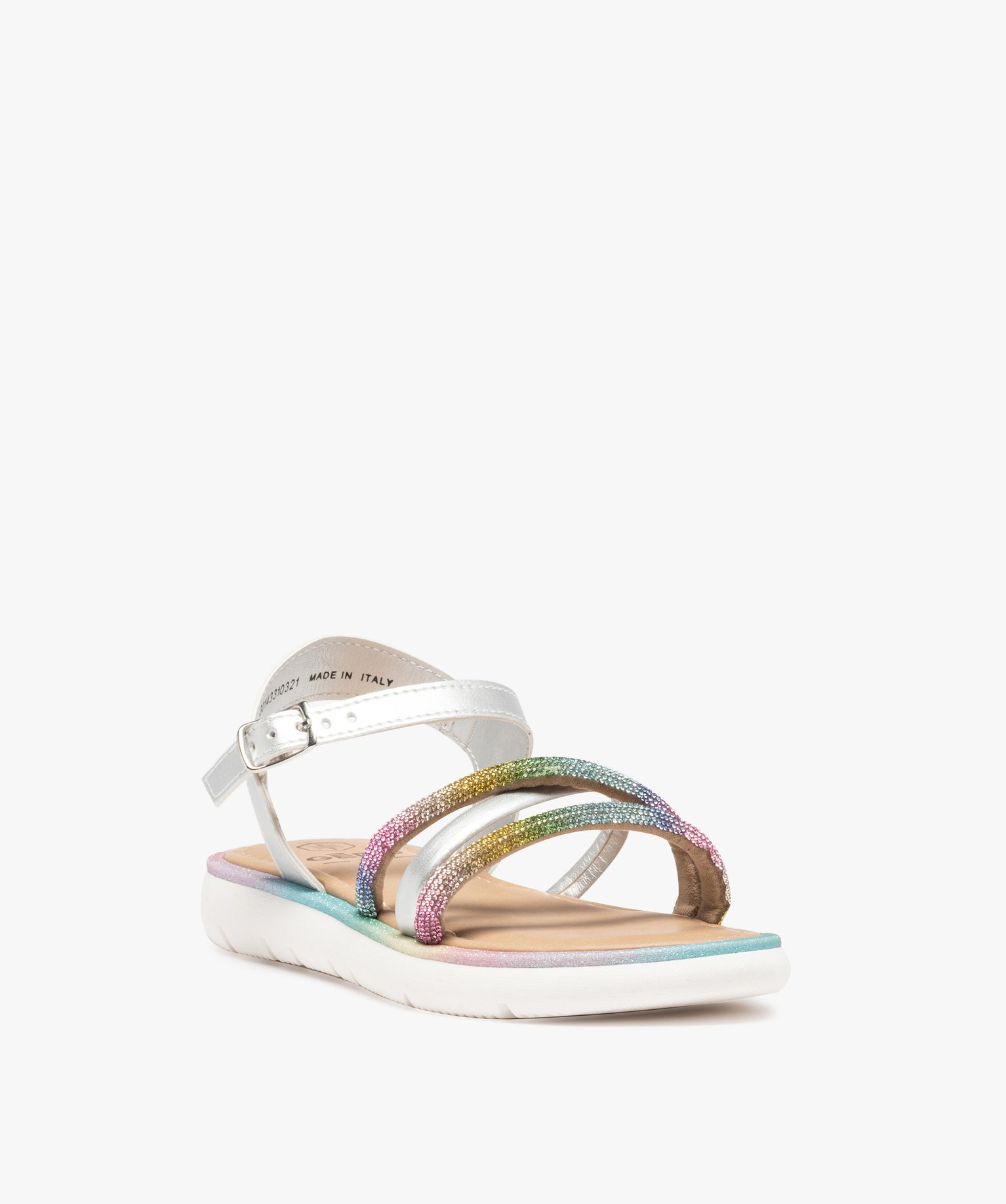 Sandales fille métallisées à brides strass irisées argent | GEMO