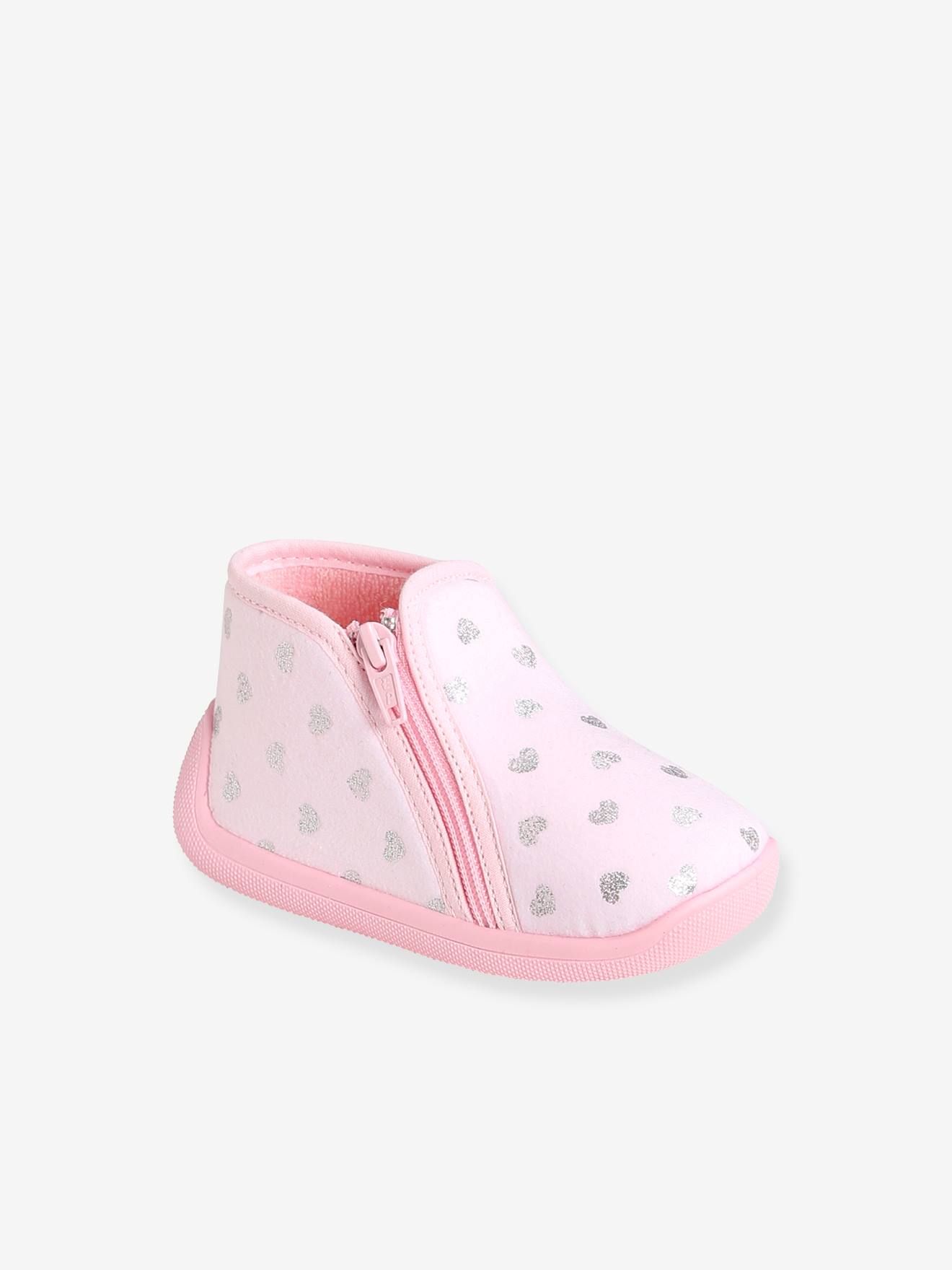Chaussons zippés bébé fille fabriqués en France rose imprimé