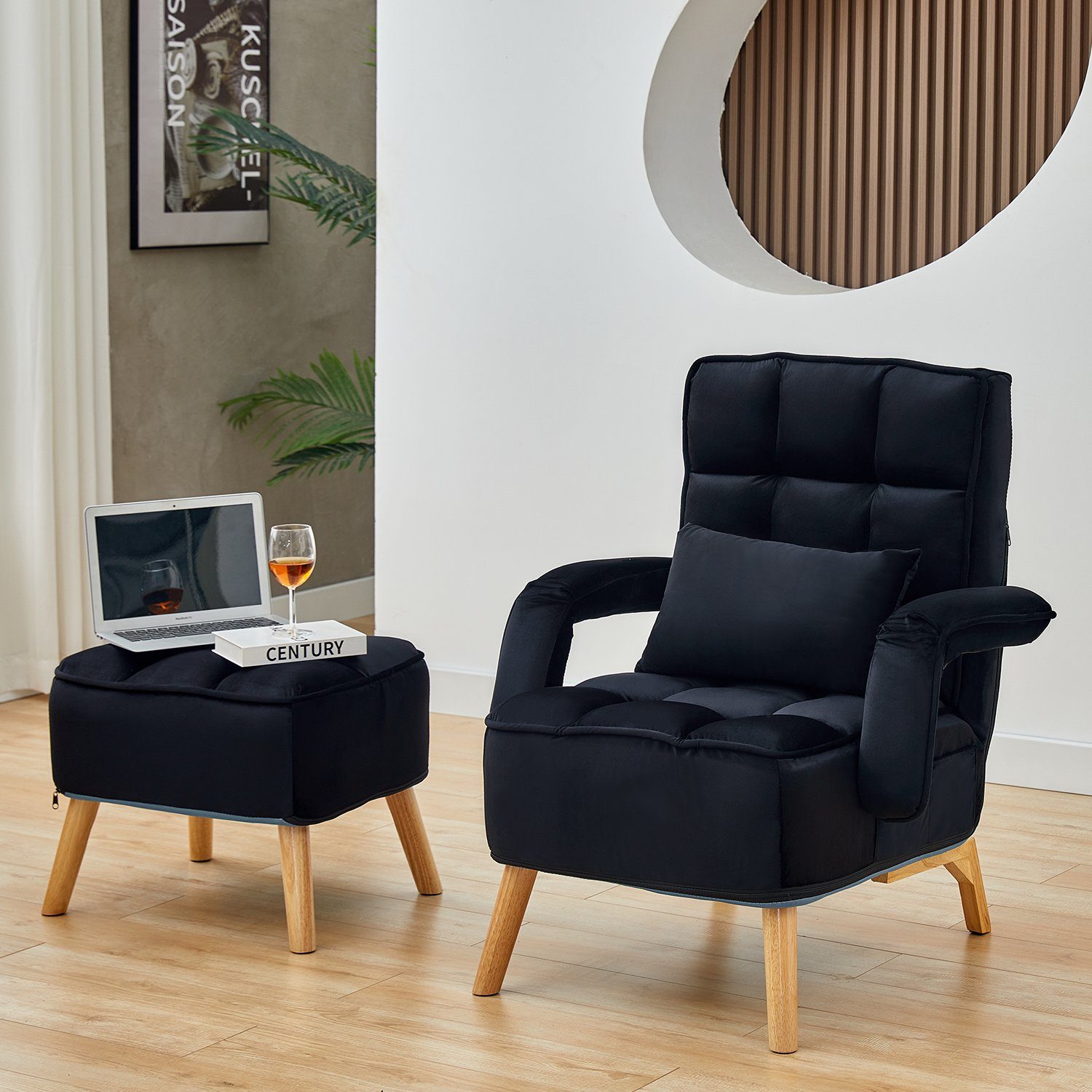 CLIPOP Relaxsessel Loungesessel Polsterstuhl (Relaxsessel mit Hocker), Fernsehsessel aus Samtbezug