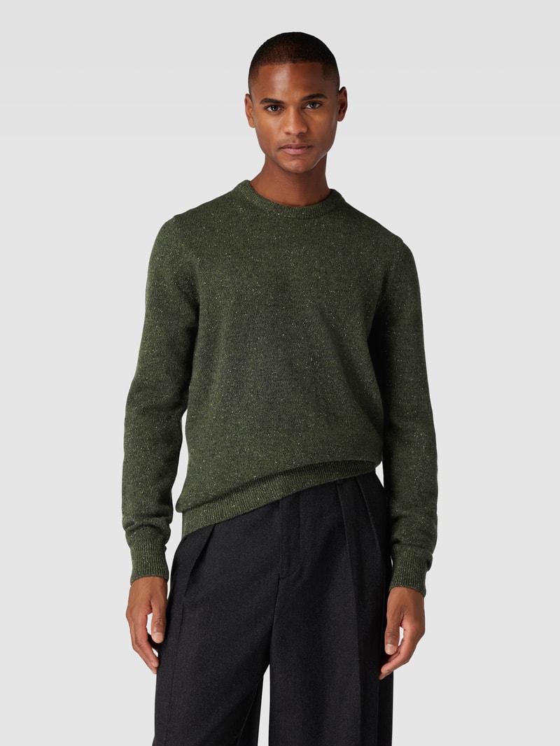 Strickpullover in Melange-Optik aus Woll-Mix mit Seiden-Anteil in dunkelgrün