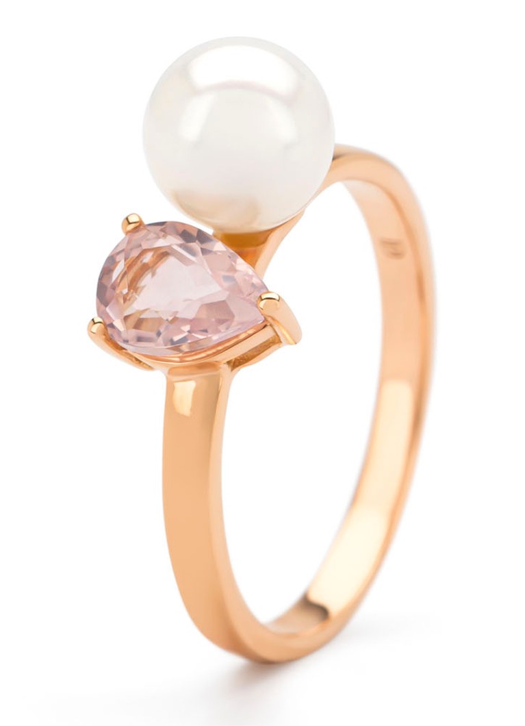 Inel cu vârf de diamant din aur roz, cuarț roz 0.72ct, Riviera