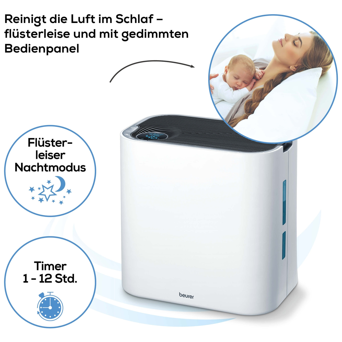 Beurer Komfort-Luftreiniger LR 330 2-in-1-Luftreiniger mit dreischichtigem Filtersystem & Luftbefeuchtung bis 35 m²