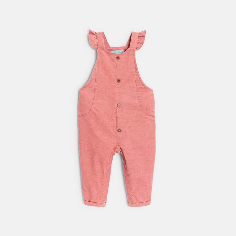 Salopette velours côtelé et blouse rose bébé fille