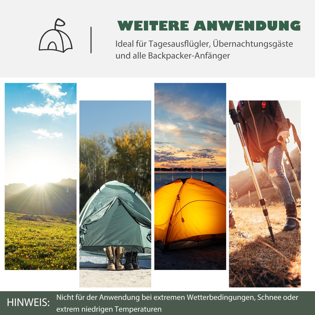 Outsunny Zelt für 3-4 Personen 190T Campingzelt mit Heringen Grün Gelb 325 x 183 x 130 cm