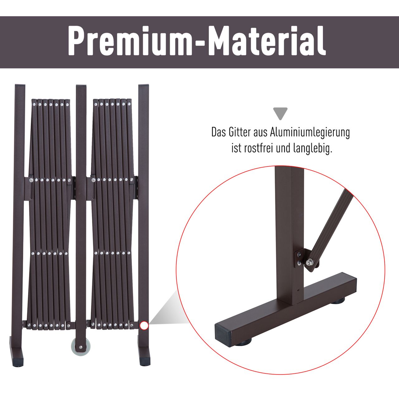 Outsunny Scherengitter Absperrgitter ausziehbar 52-405cm Garten Alu Braun