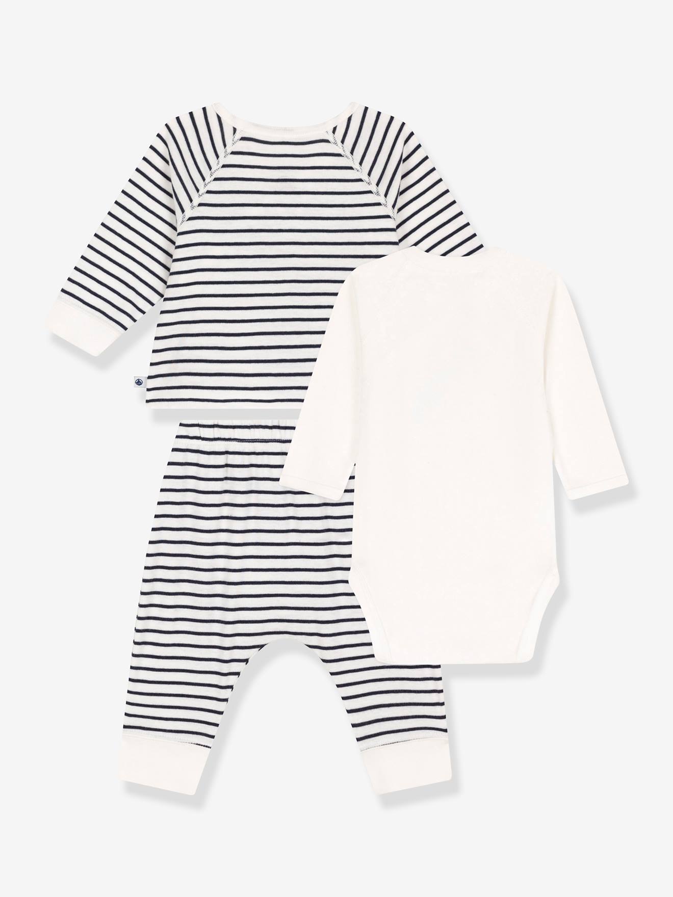 Petit Bateau Baby-Set: Cardigan, Hose & Body PETIT BATEAU, Bio-Baumwolle - marine