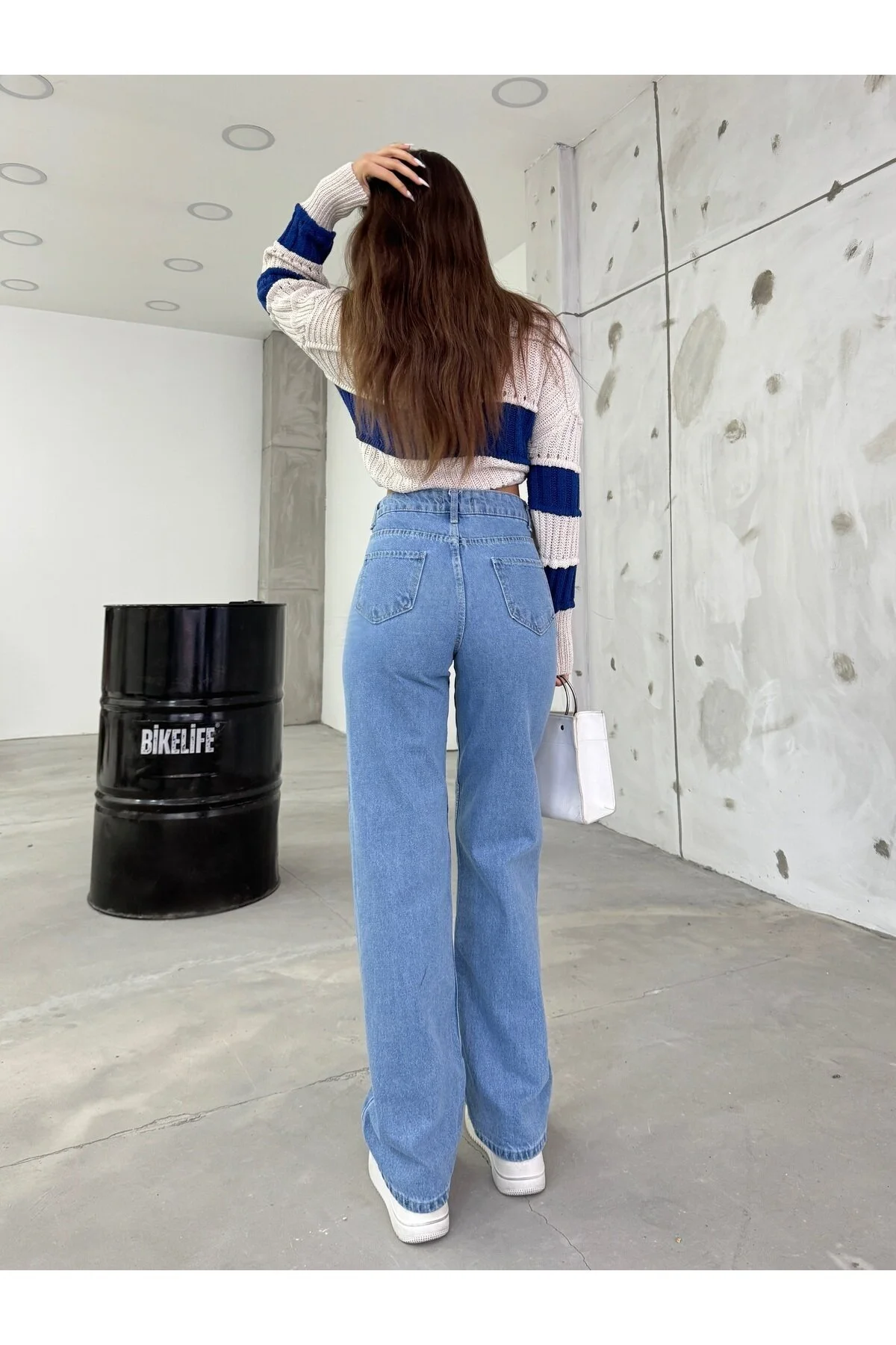 BİKELİFE  Blaue Palazzo-Jeans mit hoher Taille