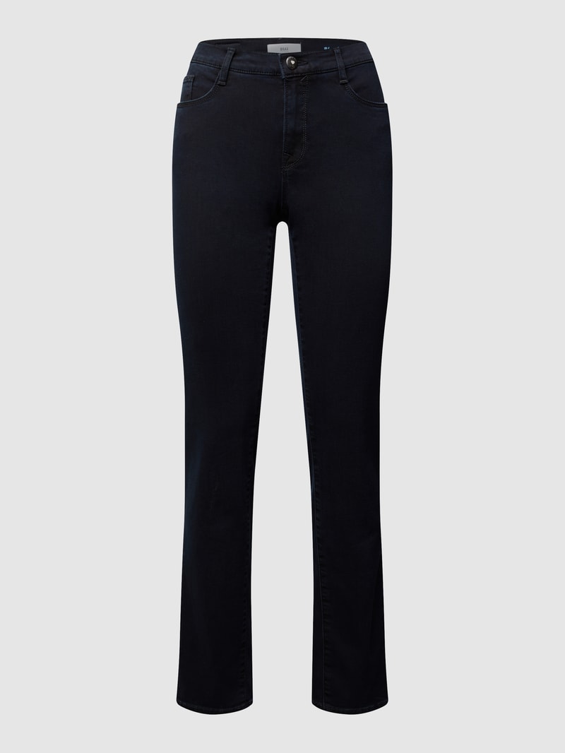 Jeans mit Label-Patch aus Leder Modell 'Carola' in marineblau