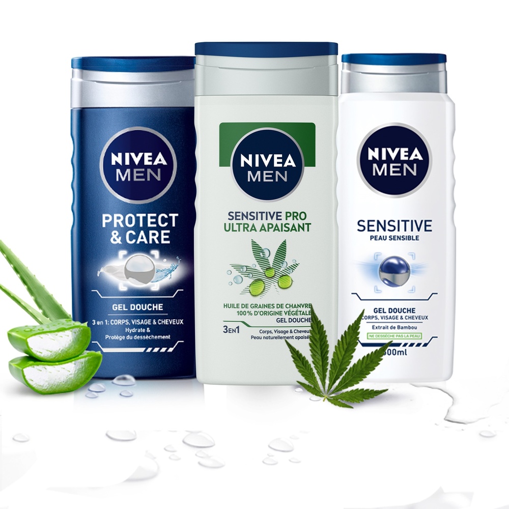 nivea SENSITIVE PRO - Gel douche homme 3 en 1Chanvre 250ml Shampoing gel douche homme