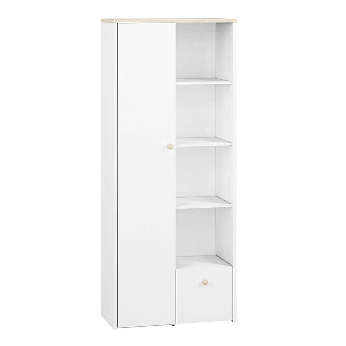 Jugendzimmer Set Schreibtisch und Schränke ELVA-131 in weiß mit Fjord Buche Nb., B/H/T: ca. 442/193/51 cm