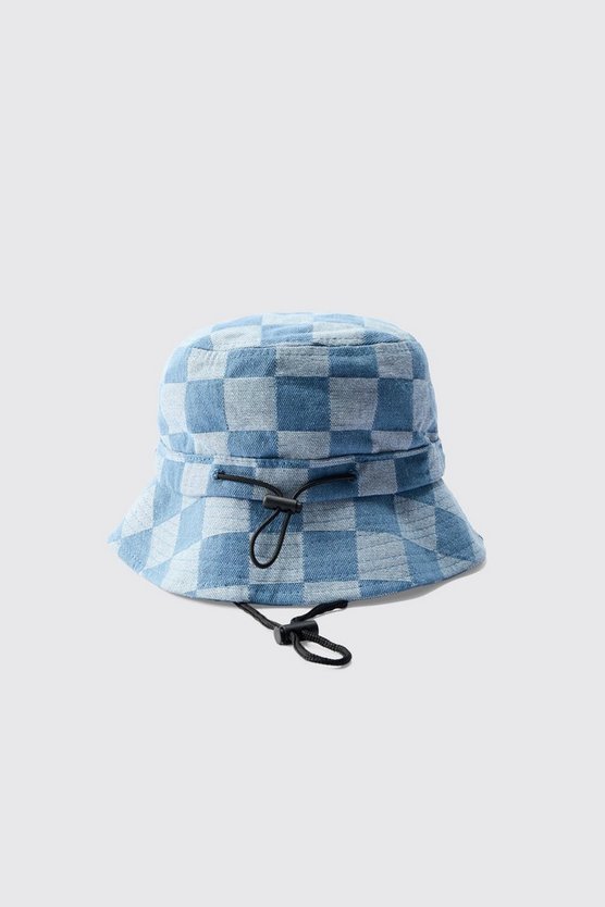 Blauer Anglerhut mit Schachbrett-Print