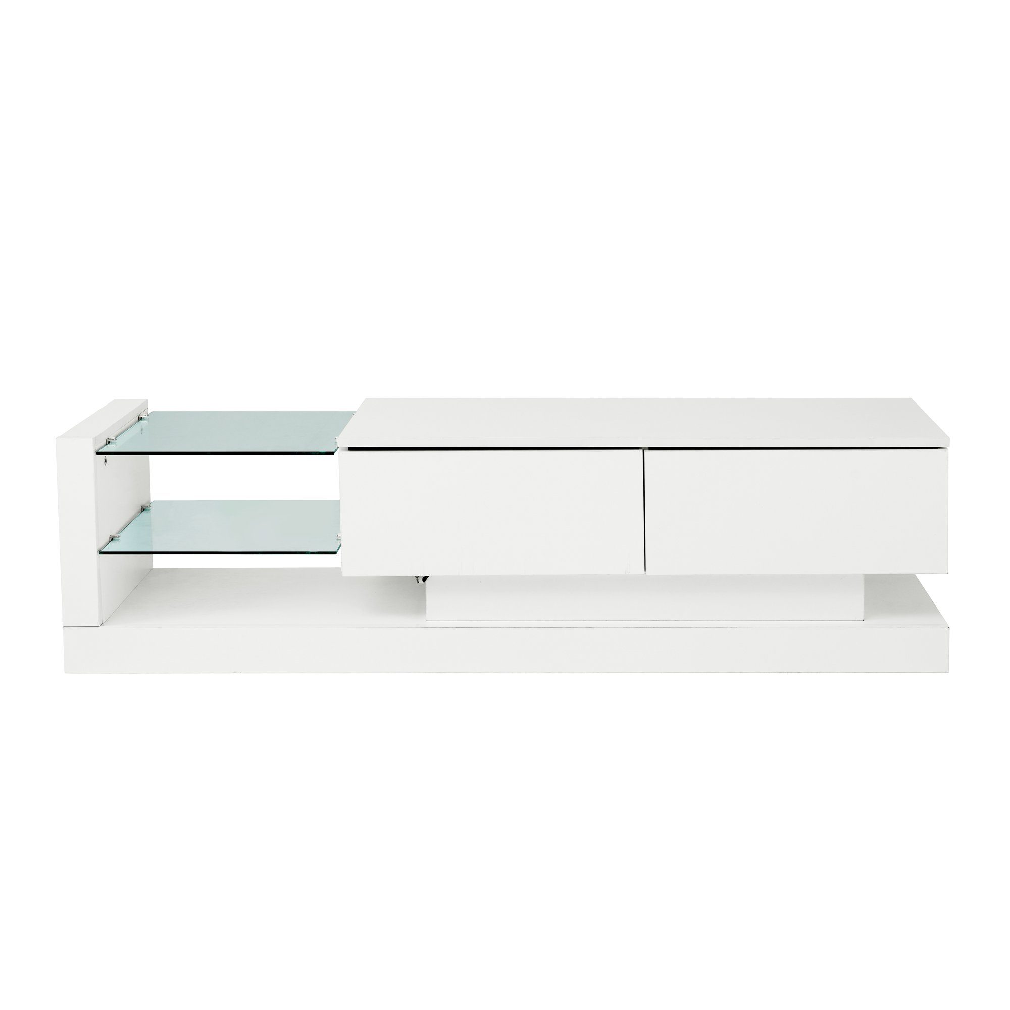 OKWISH TV-Schrank TV-Schrank hochglanz mit Klapptüren (Breite:140cm) TV-Schrank, mit Glasablagen und LED-Beleuchtung