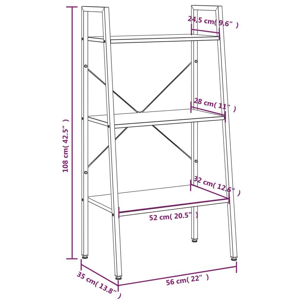 vidaXL Bücherregal Standregal mit 3 Böden Dunkelbraun und Schwarz 56x35x108 cm, 1-tlg.