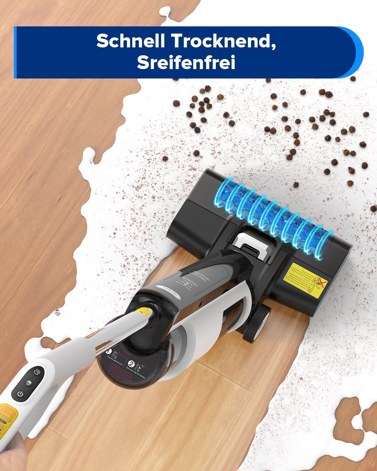Redkey Nass-Trocken-Akkusauger W12 SE, Nass-Trocken-Sauger Staubsauger,Wischmopp Selbstreinigung, Nass-und Trockensauger Mit LED