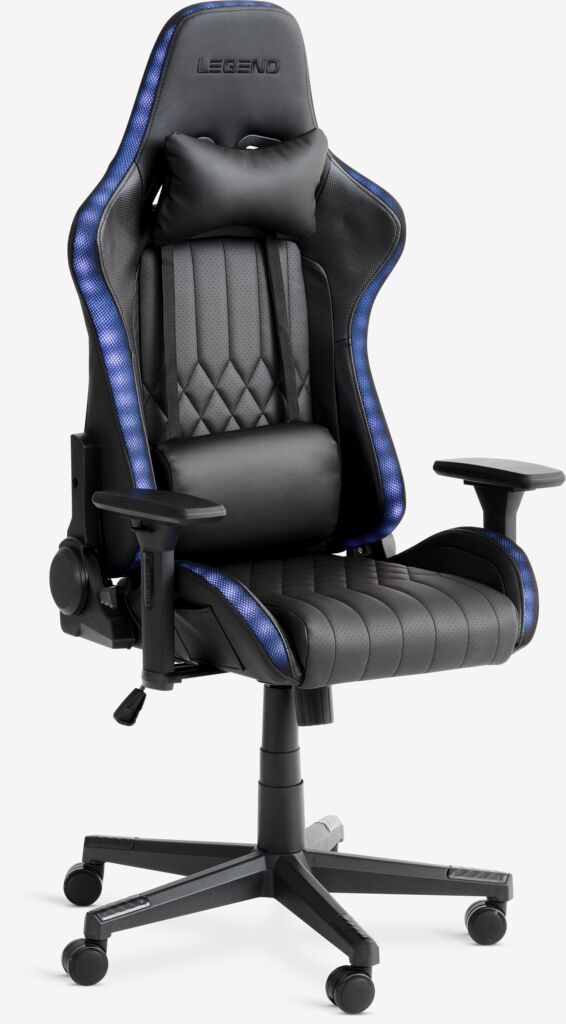 RANUM Fauteuil gaming RANUM avec LED, similicuir, noir/noir
