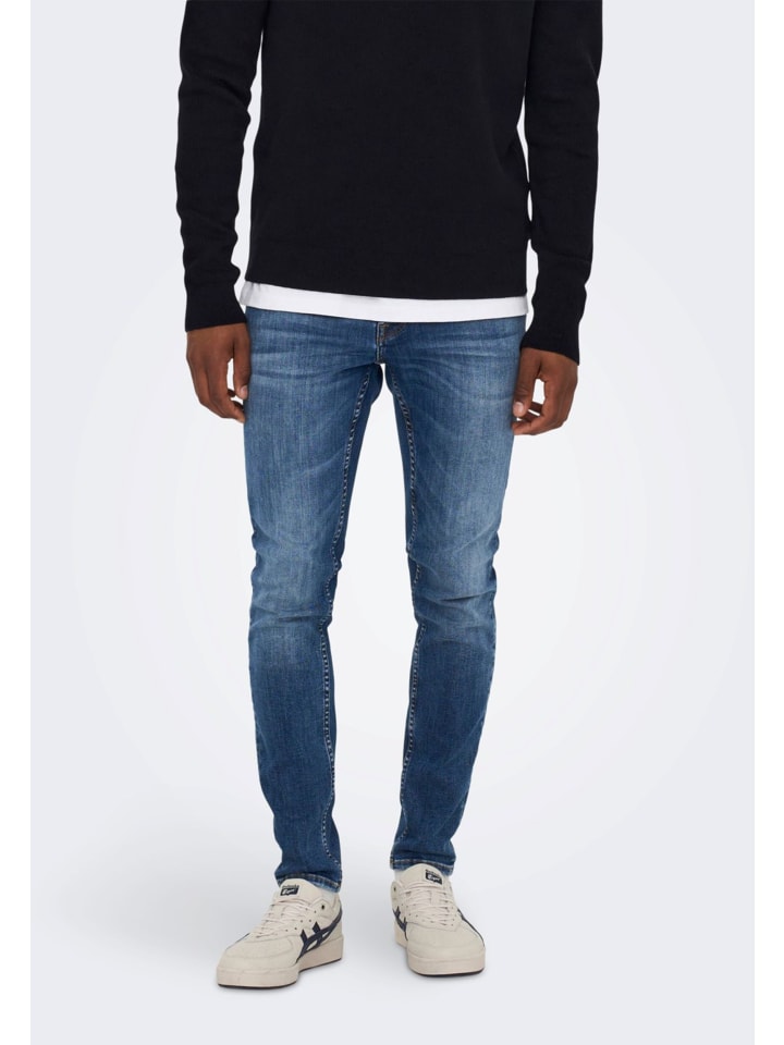Only&Sons Skinny Fit Jeans Basic Denim Hose Stoned Washed Pants ONSWARP in Blau-2 günstig kaufen
