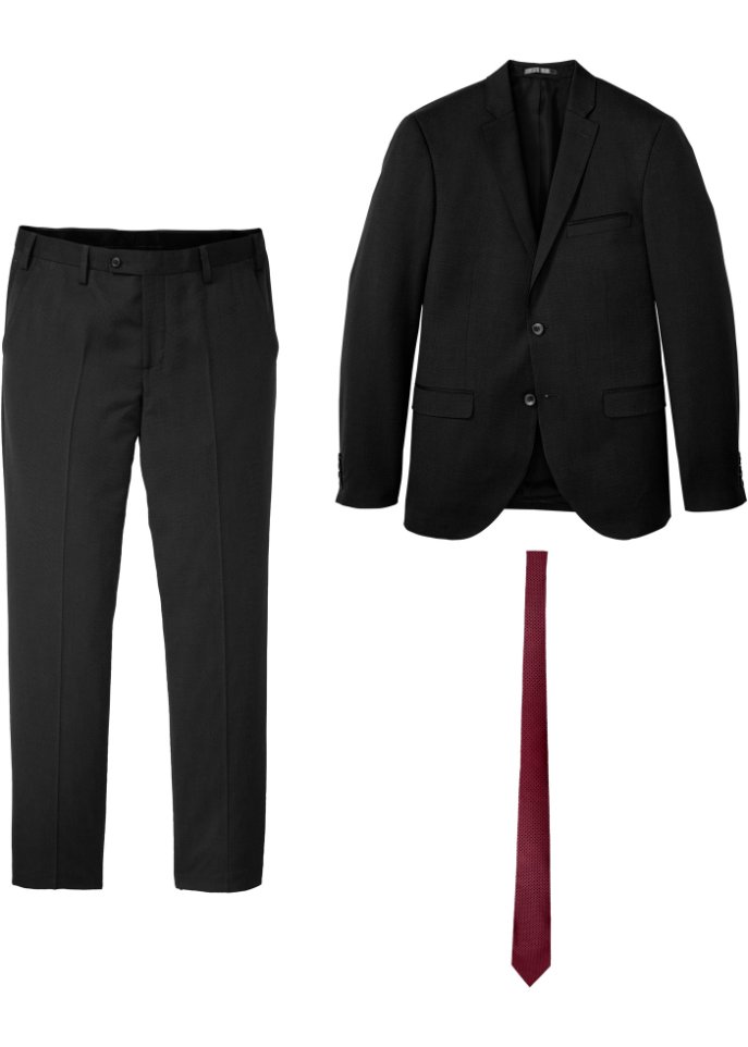 Anzug (3-tlg.Set): Sakko, Hose, Krawatte, Slim Fit