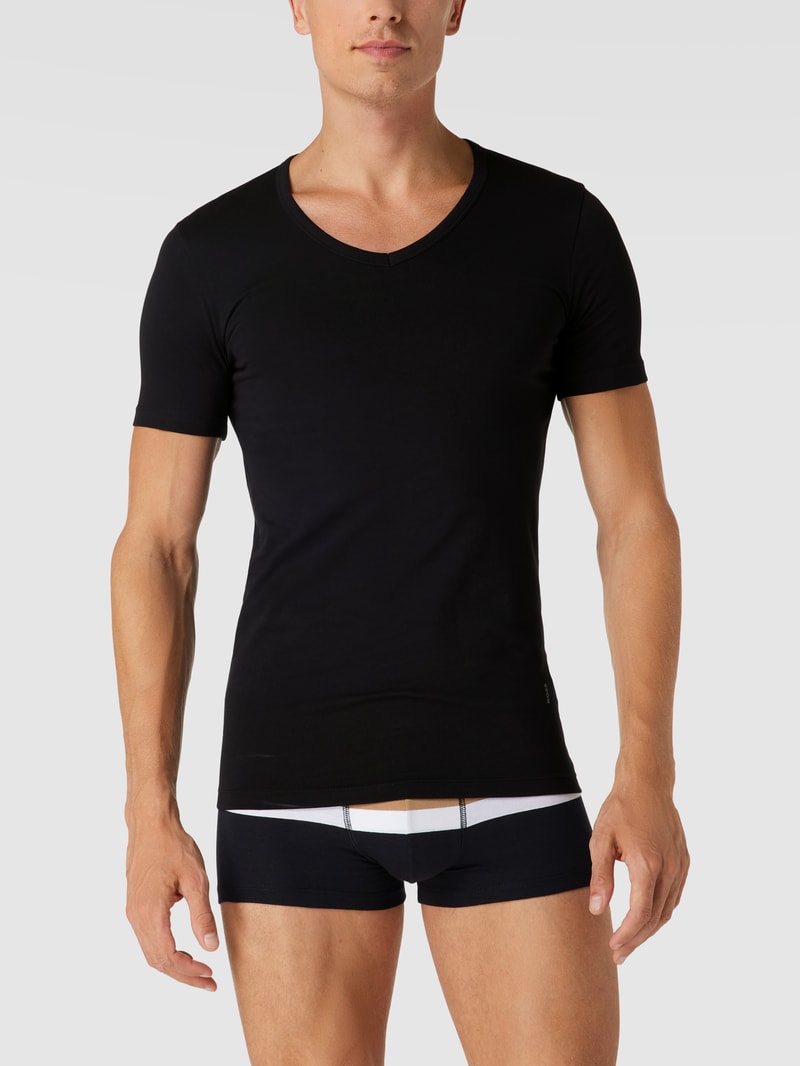 T-Shirt mit V-Ausschnitt im 2er-Pack Modell 'Modern' in schwarz