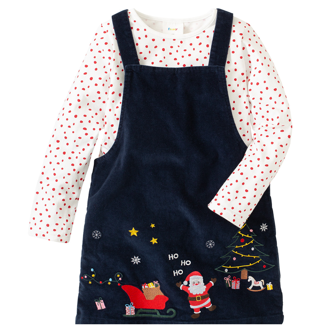 Mädchen Weihnachtskleid und Langarmshirt dunkelblau / weiss