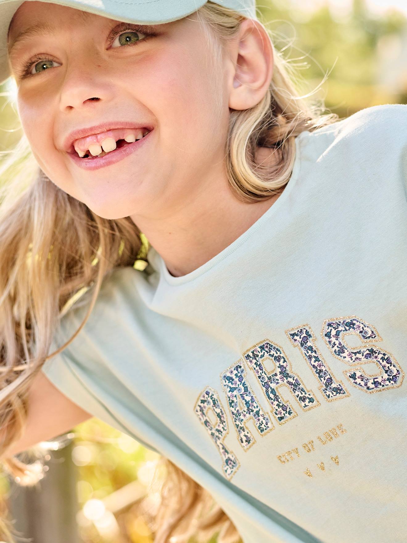 Vertbaudet Mädchen T-Shirt, Blumen-Schriftzug Oeko-Tex - marine/tres bien