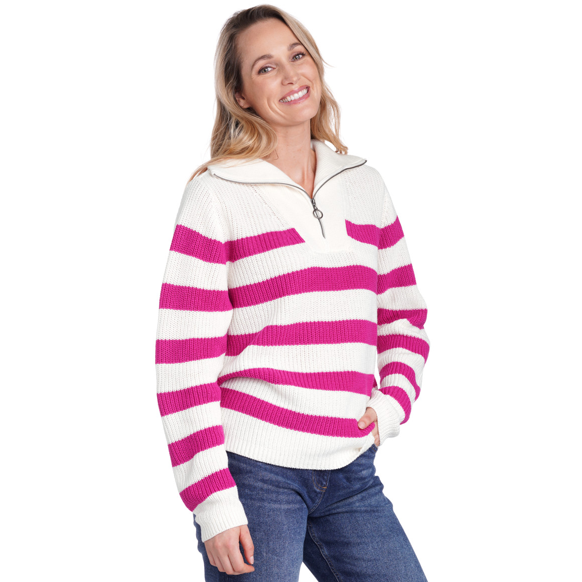 Damen Strickpullover mit Troyerkragen