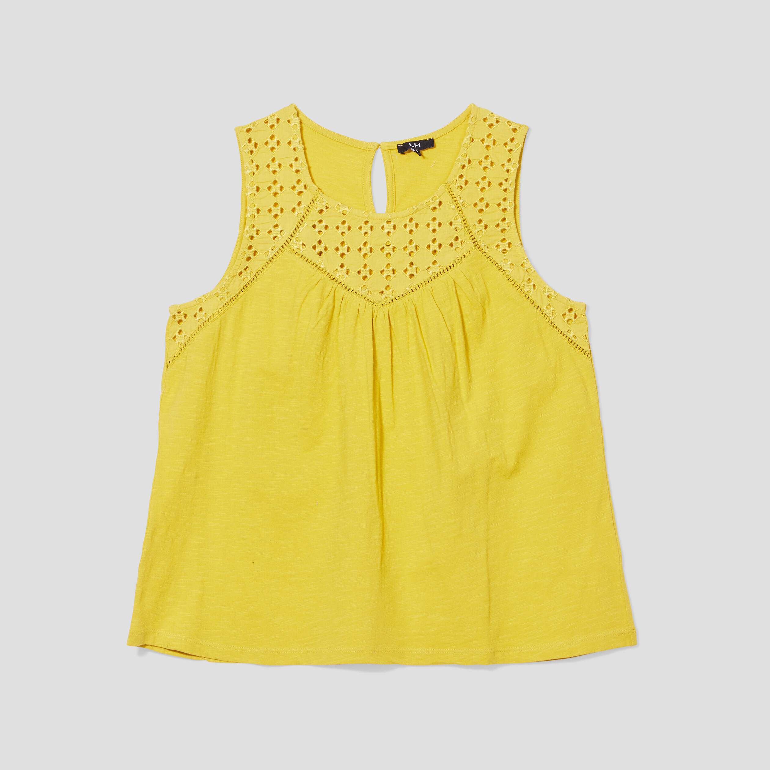 Débardeur broderie anglaise et fente jaune femme | La Halle