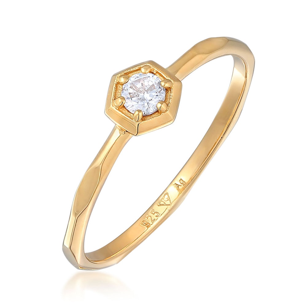 Elli Elli Bague Femmes Solitaire Géo Octagon avec cristal de zirconium en argent sterl Bague