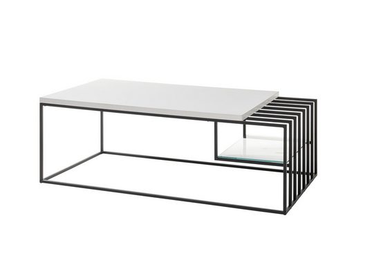 möbelando Couchtisch Jurien Bay, Moderner Couchtisch, Tischplatte aus Spanplatte in Weiß matt lackiert, Gestell aus Metall in Schwarz pulverbeschichtet mit 1 offenen Fach. Breite 120 cm, Höhe 40 cm, Tiefe 60 cm